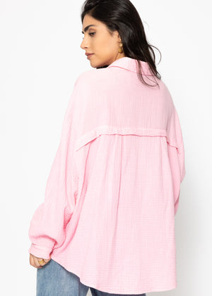 Muslin blouse oversize, short, baby pink