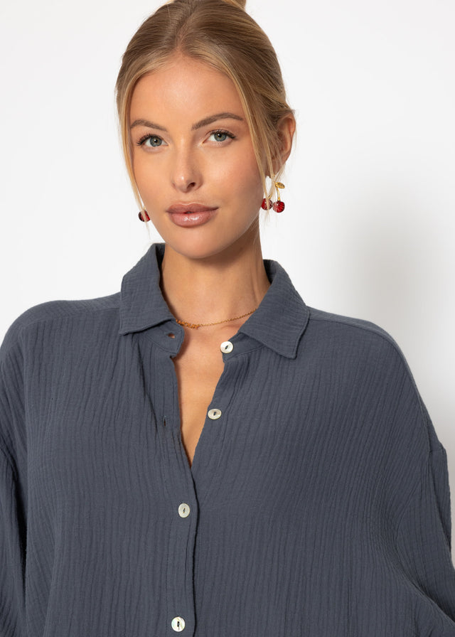 Musselin Bluse oversize, kurz - dunkelgrau