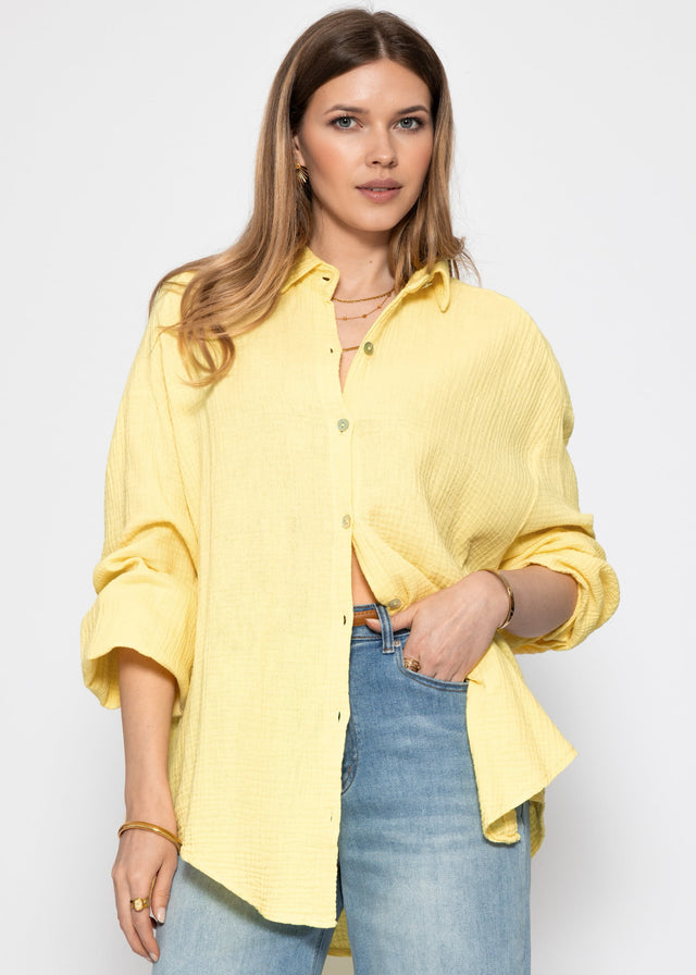 Musselin Bluse oversize, kurz - gelb