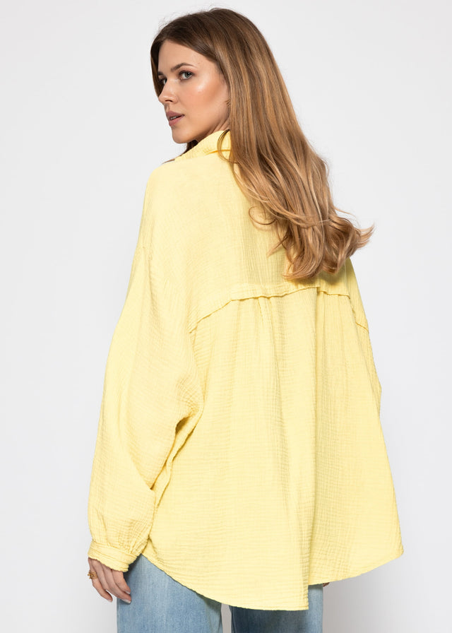 Musselin Bluse oversize, kurz - gelb