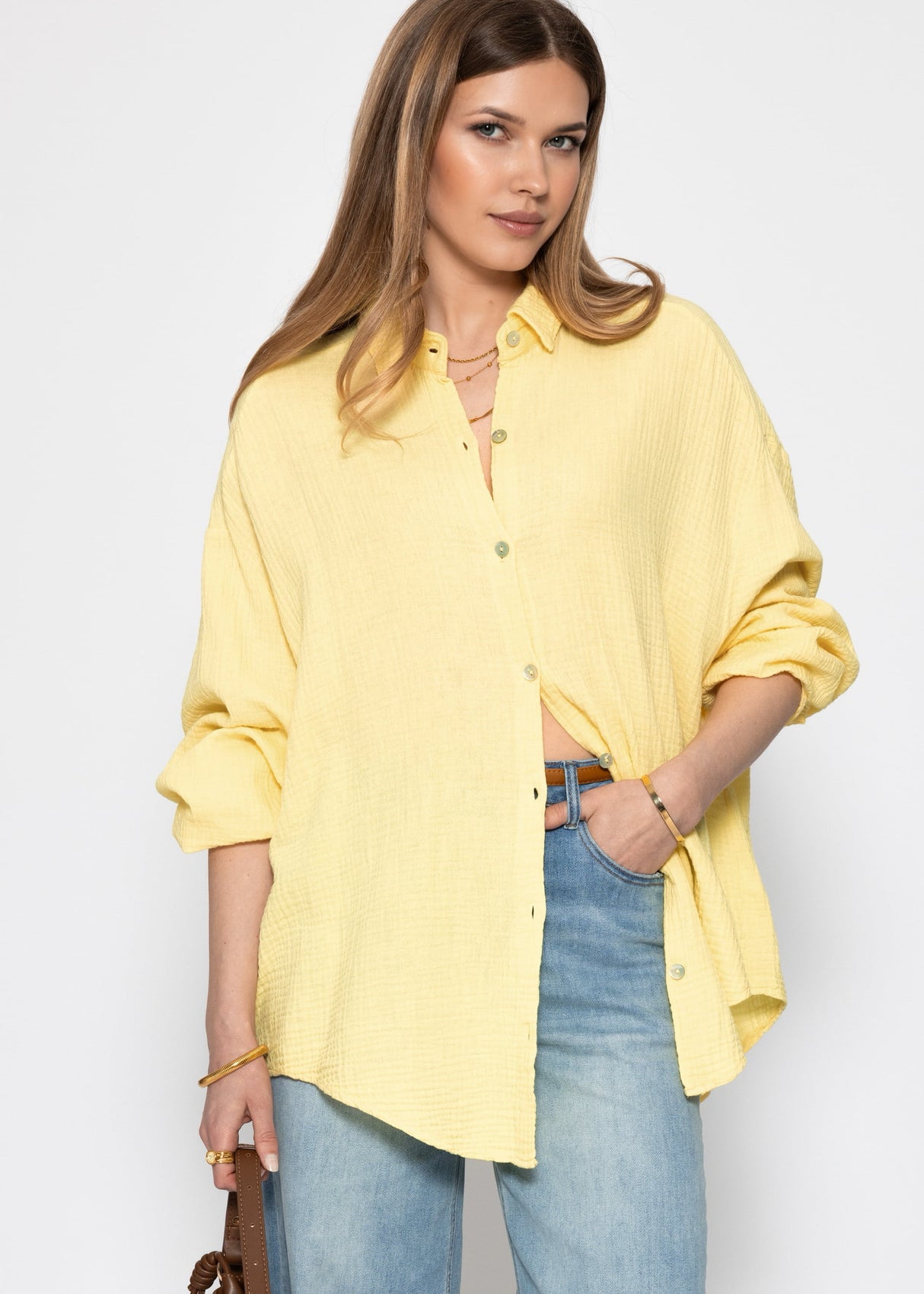Muslin blouse oversize, short, yellow