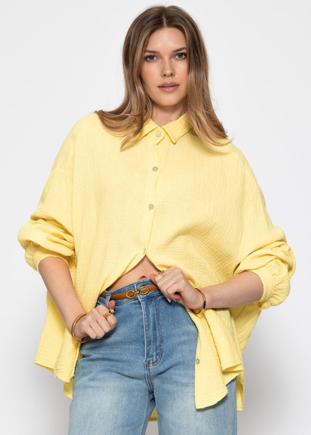 Musselin Bluse oversize, kurz - gelb