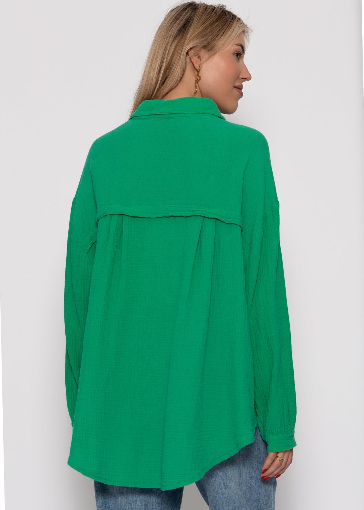 Musselin Bluse oversize, kurz, grün