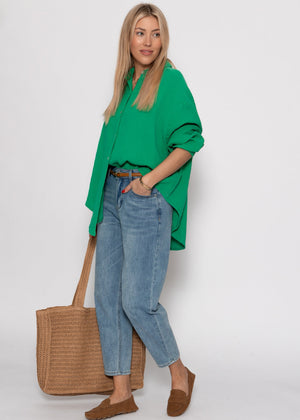 Musselin Bluse oversize, kurz, grün