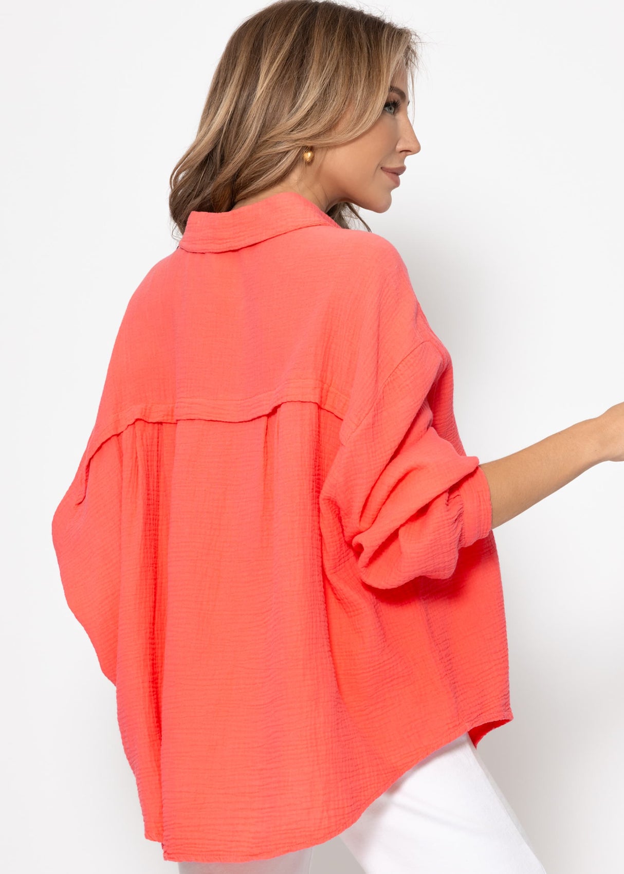 Musselin Bluse oversize, kurz, koralle