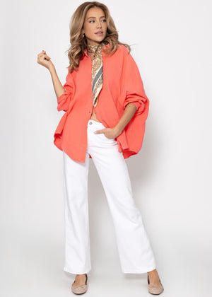 Musselin Bluse oversize, kurz, koralle