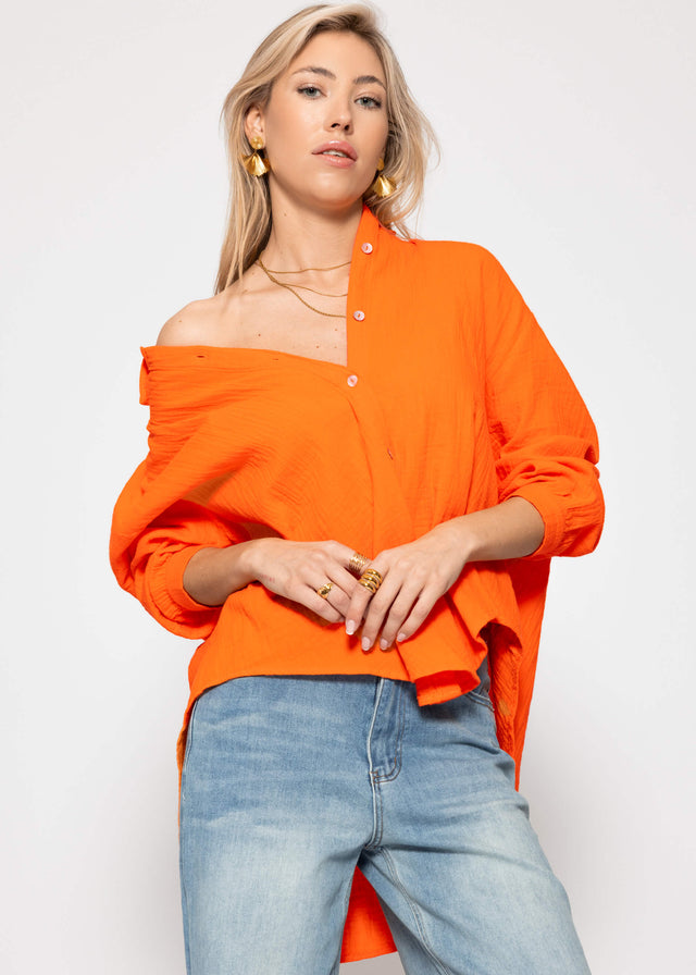 Musselin Bluse oversize, kurz - orange