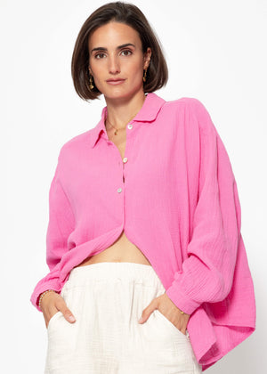 Muslin blouse oversize, short, pink