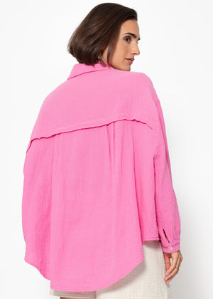 Muslin blouse oversize, short, pink