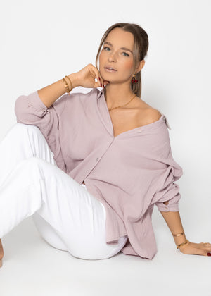 Muslin blouse oversize, short, powder pink