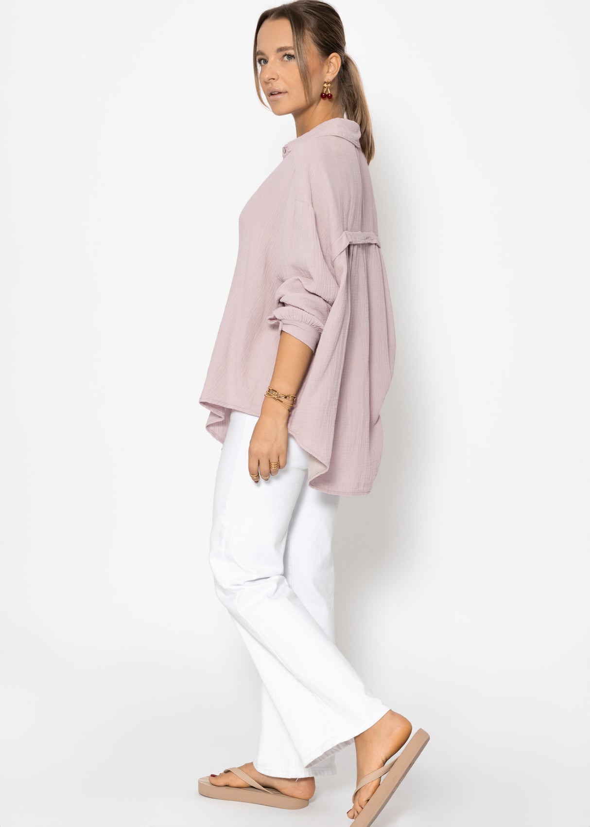 Muslin blouse oversize, short, powder pink