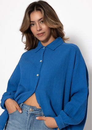 Muslin blouse oversize, short, royal blue