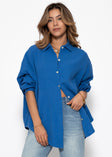 Musselin Bluse oversize, kurz - royalblau