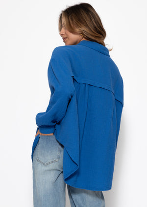 Muslin blouse oversize, short, royal blue