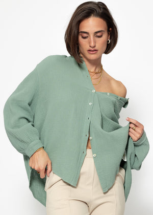 Muslin blouse oversize, short, sage green