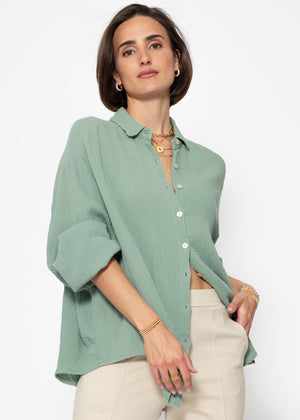 Muslin blouse oversize, short, sage green
