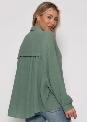 Muslin blouse oversize, short, sage green