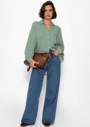 Musselin Bluse oversize, kurz, salbeigrün