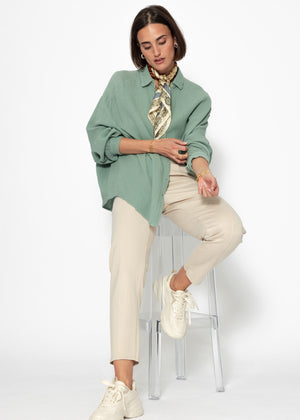 Muslin blouse oversize, short, sage green