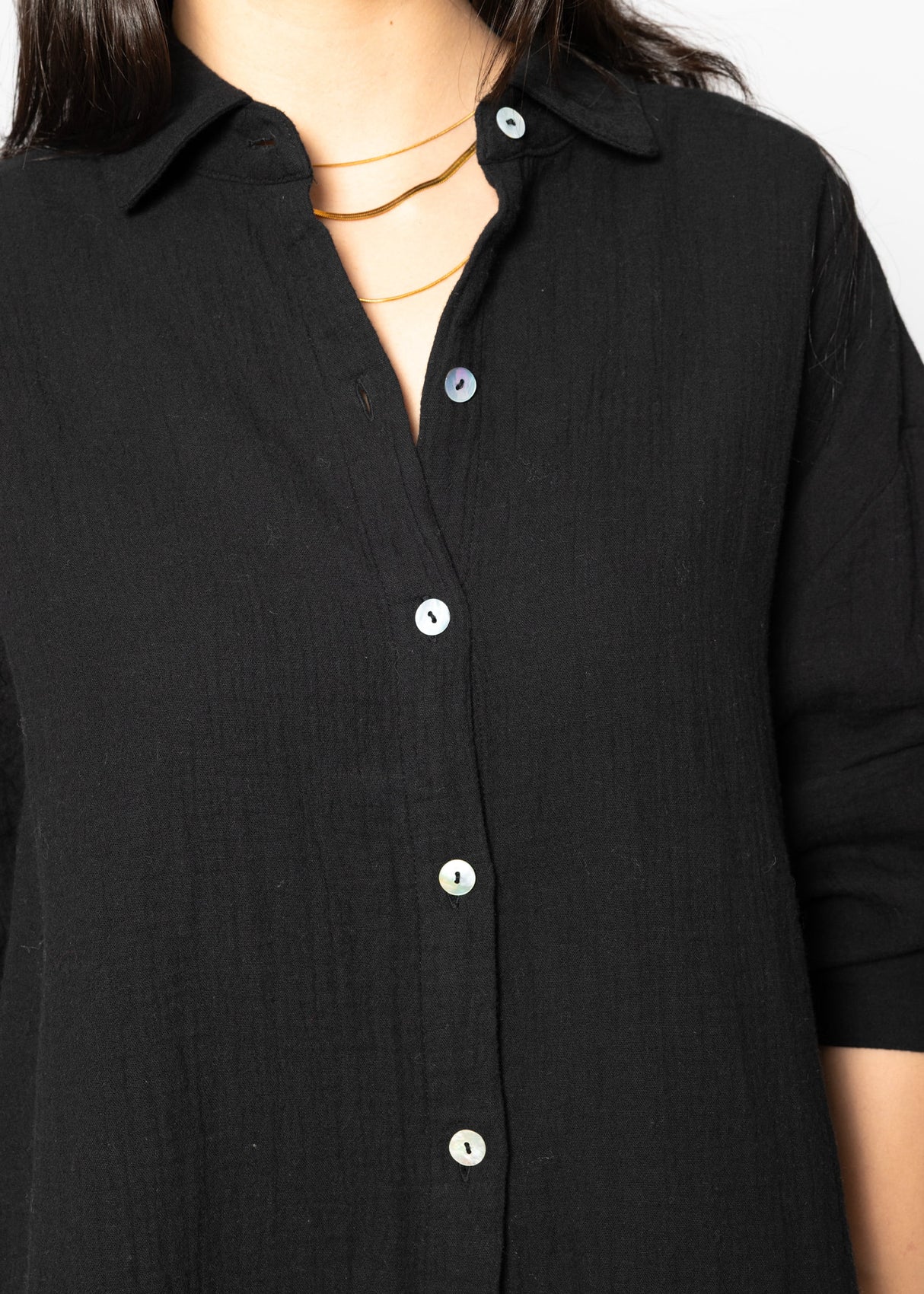 Muslin blouse oversize, short, black