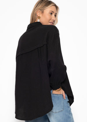 Muslin blouse oversize, short, black