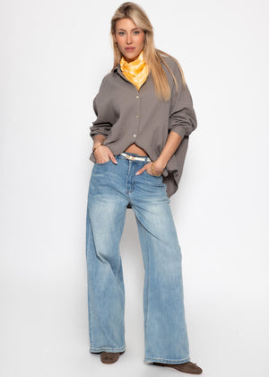 Muslin blouse oversize, short, taupe
