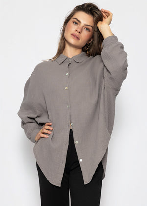 Musselin Bluse oversize, kurz - taupe