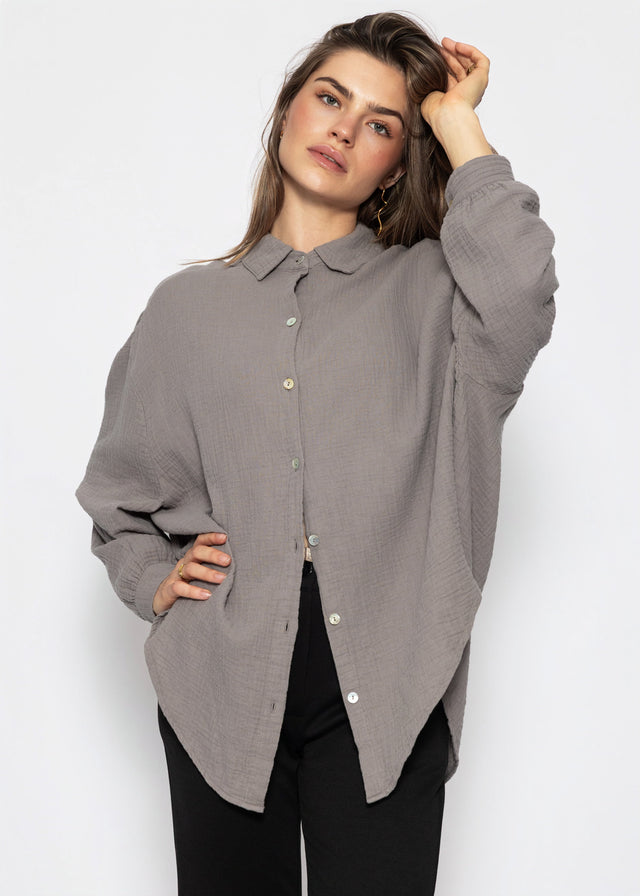 Musselin Bluse oversize, kurz - taupe