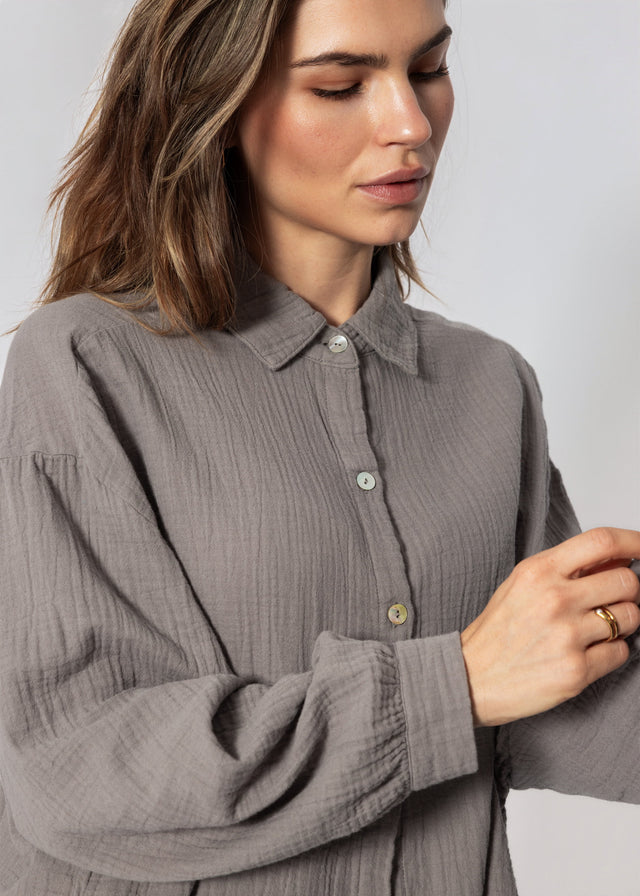 Musselin Bluse oversize, kurz - taupe