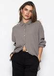 Musselin Bluse oversize, kurz - taupe