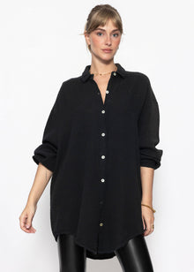 Musselin Bluse oversize - schwarz