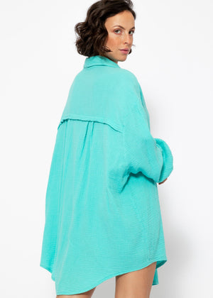 Muslin blouse oversize, turquoise