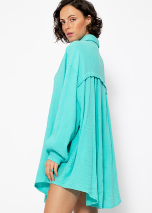 Muslin blouse oversize, turquoise