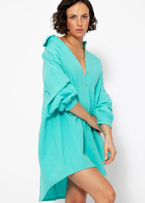 Muslin blouse oversize, turquoise