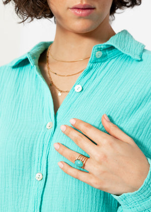 Muslin blouse oversize, turquoise