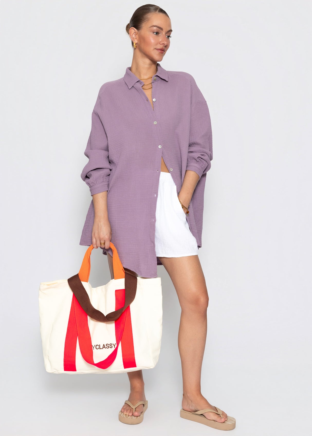 Musselin Bluse oversize - violett