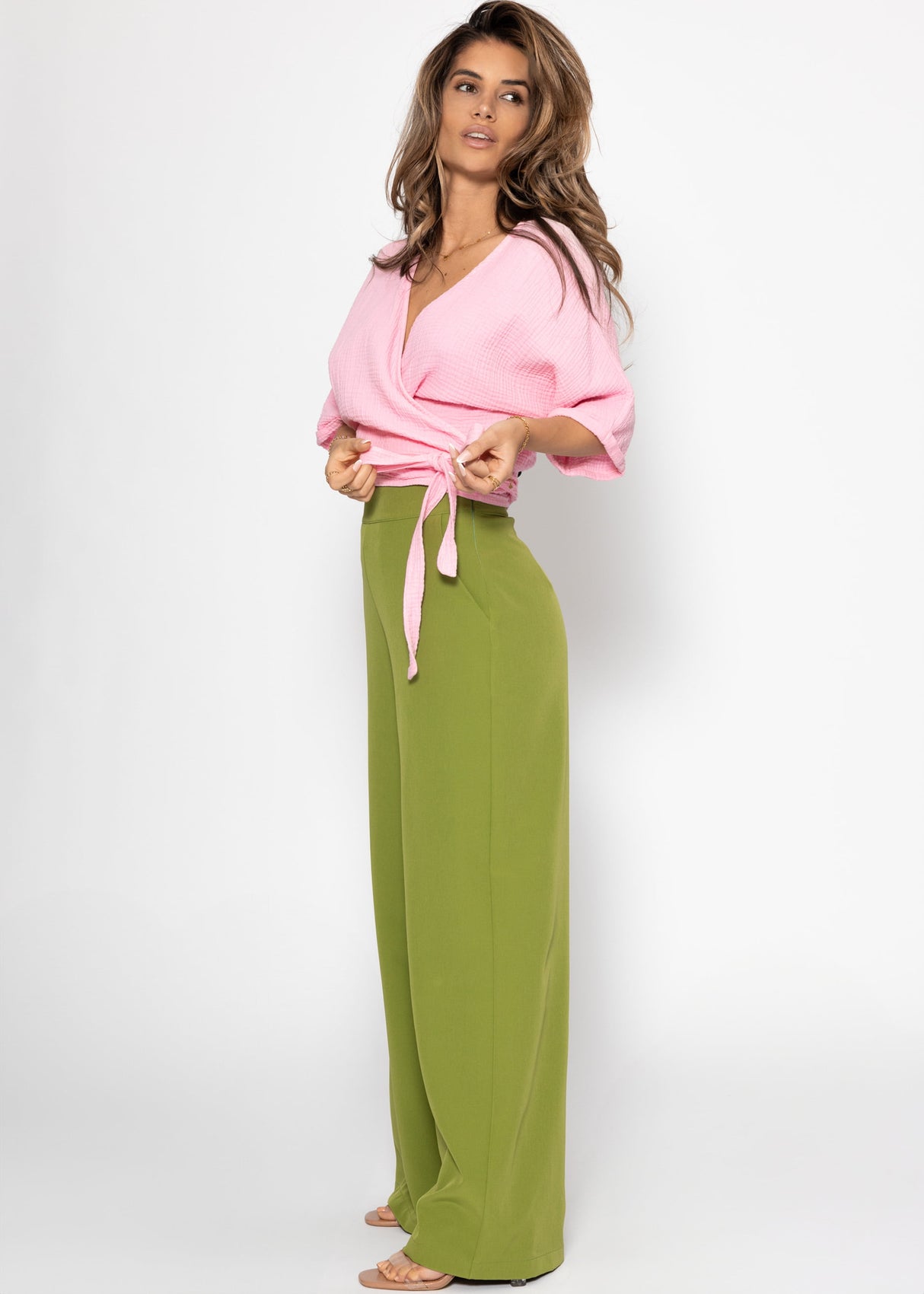 Musselin Bluse zum Wickeln - babyrosa