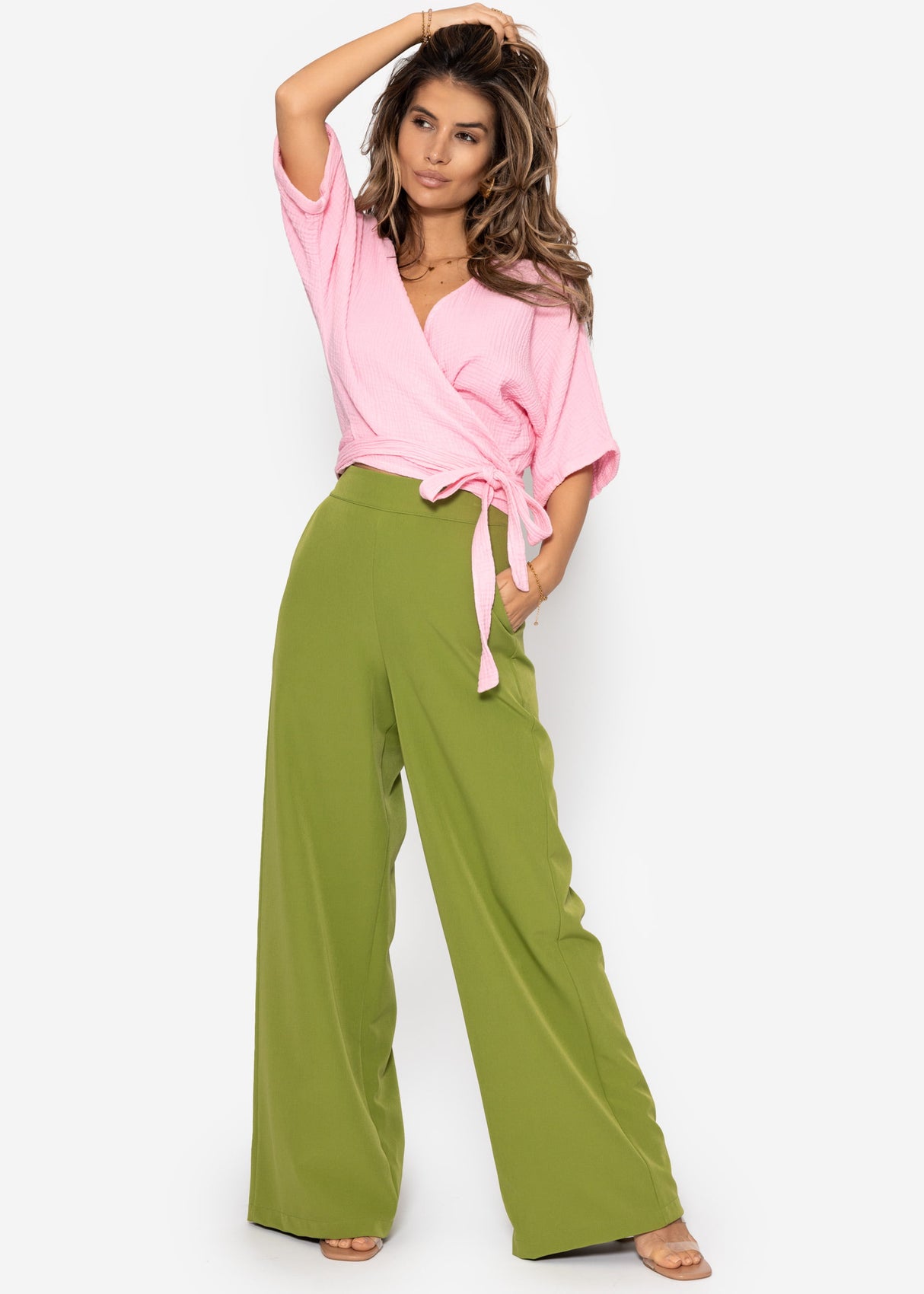 Musselin Bluse zum Wickeln - babyrosa