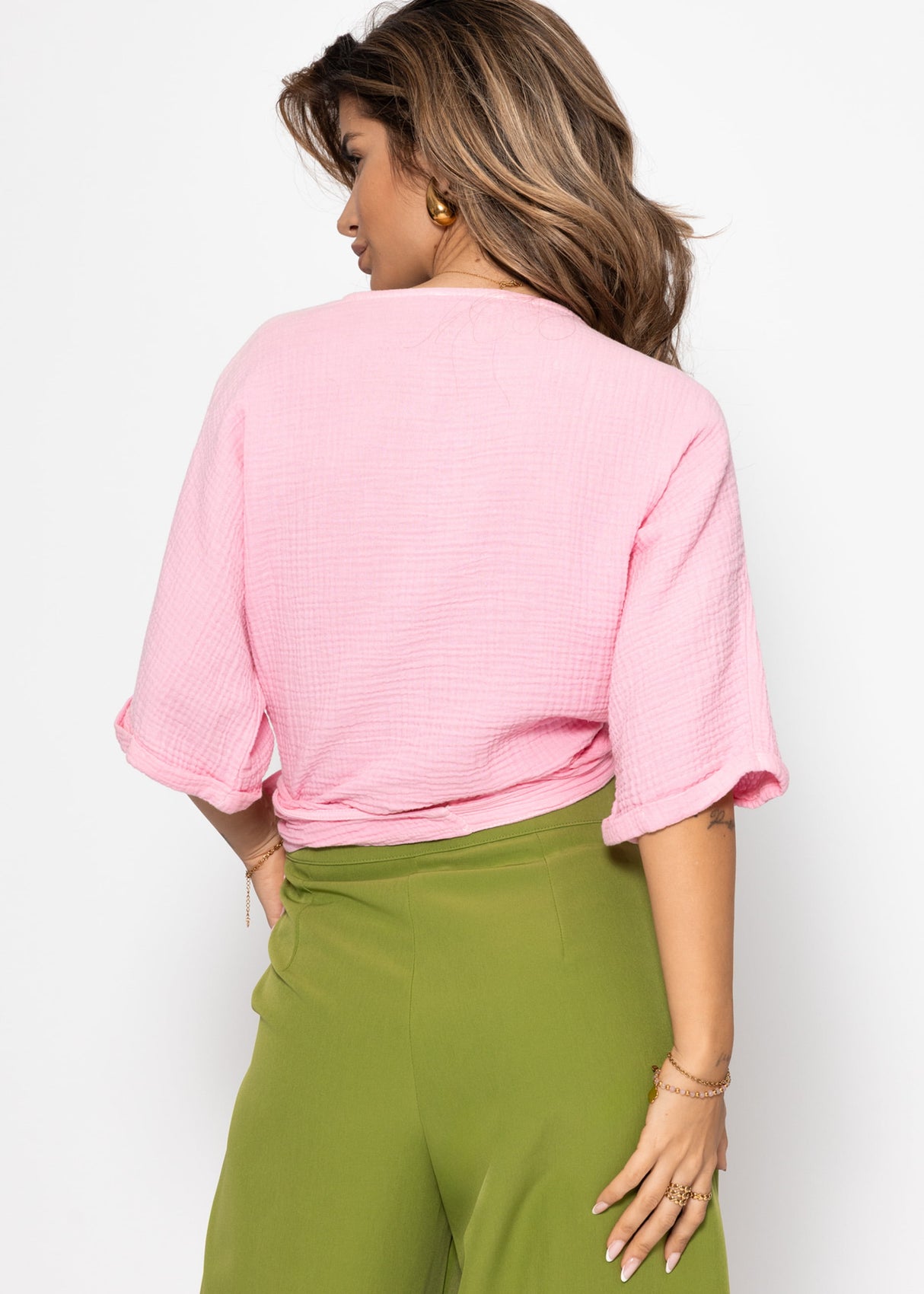 Musselin Bluse zum Wickeln - babyrosa