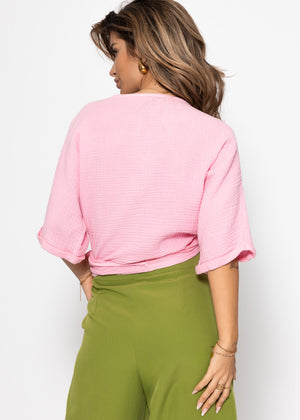 Musselin Bluse zum Wickeln - babyrosa