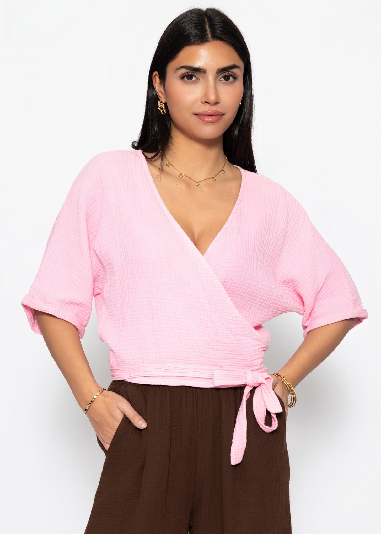Muslin wrap blouse - baby pink
