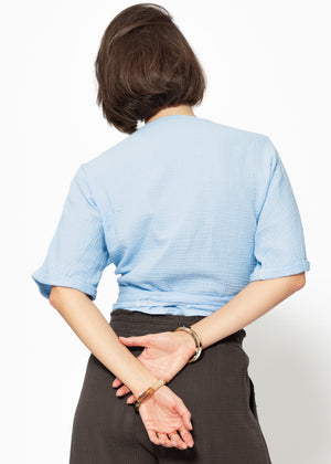 Musselin Bluse zum Wickeln - hellblau