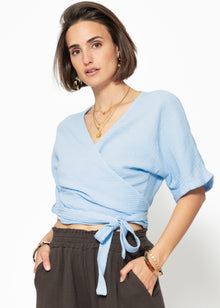 Musselin Bluse zum Wickeln - hellblau