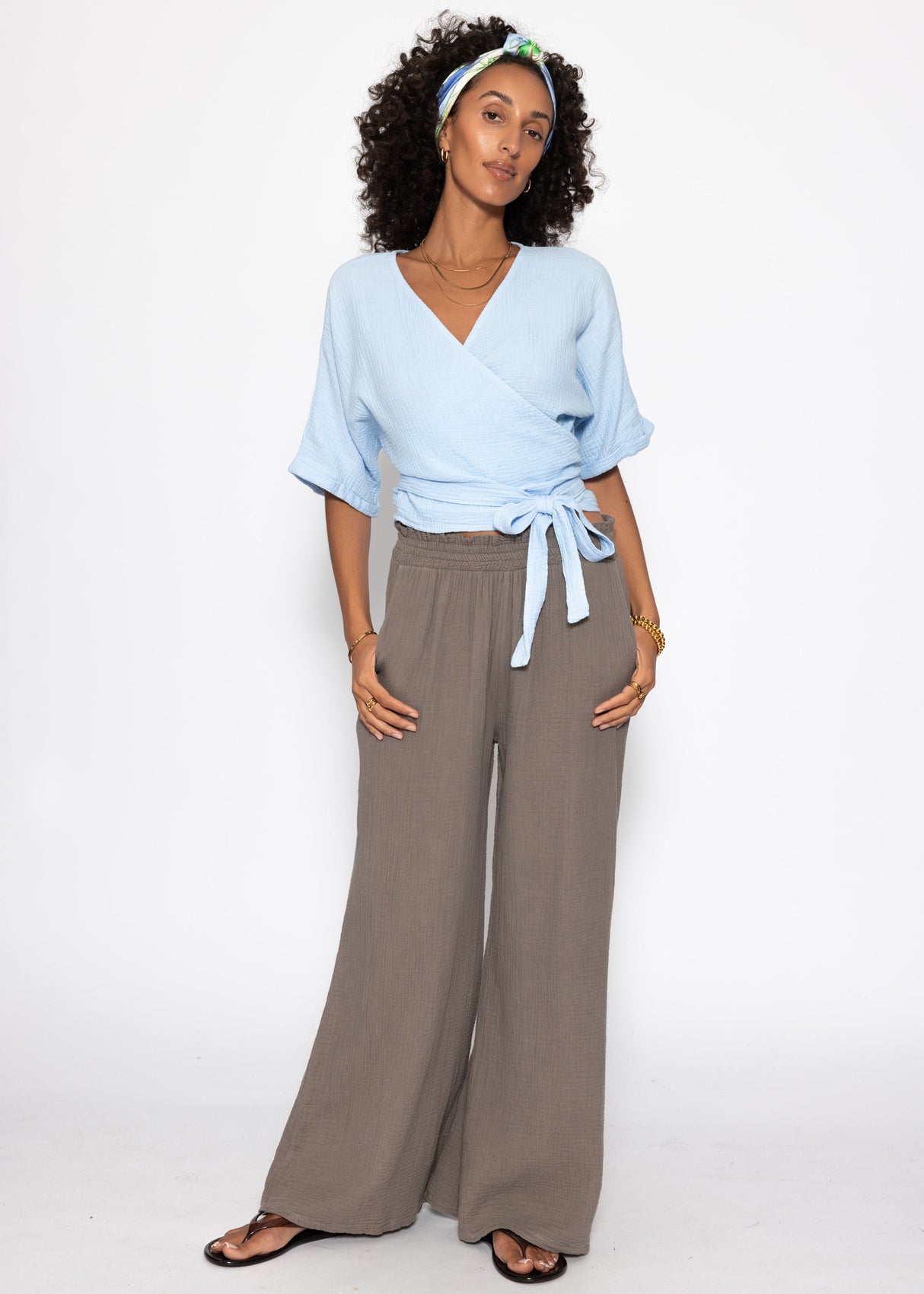 Musselin Bluse zum Wickeln - hellblau