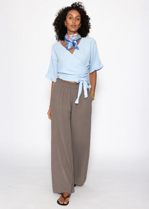Musselin Bluse zum Wickeln - hellblau