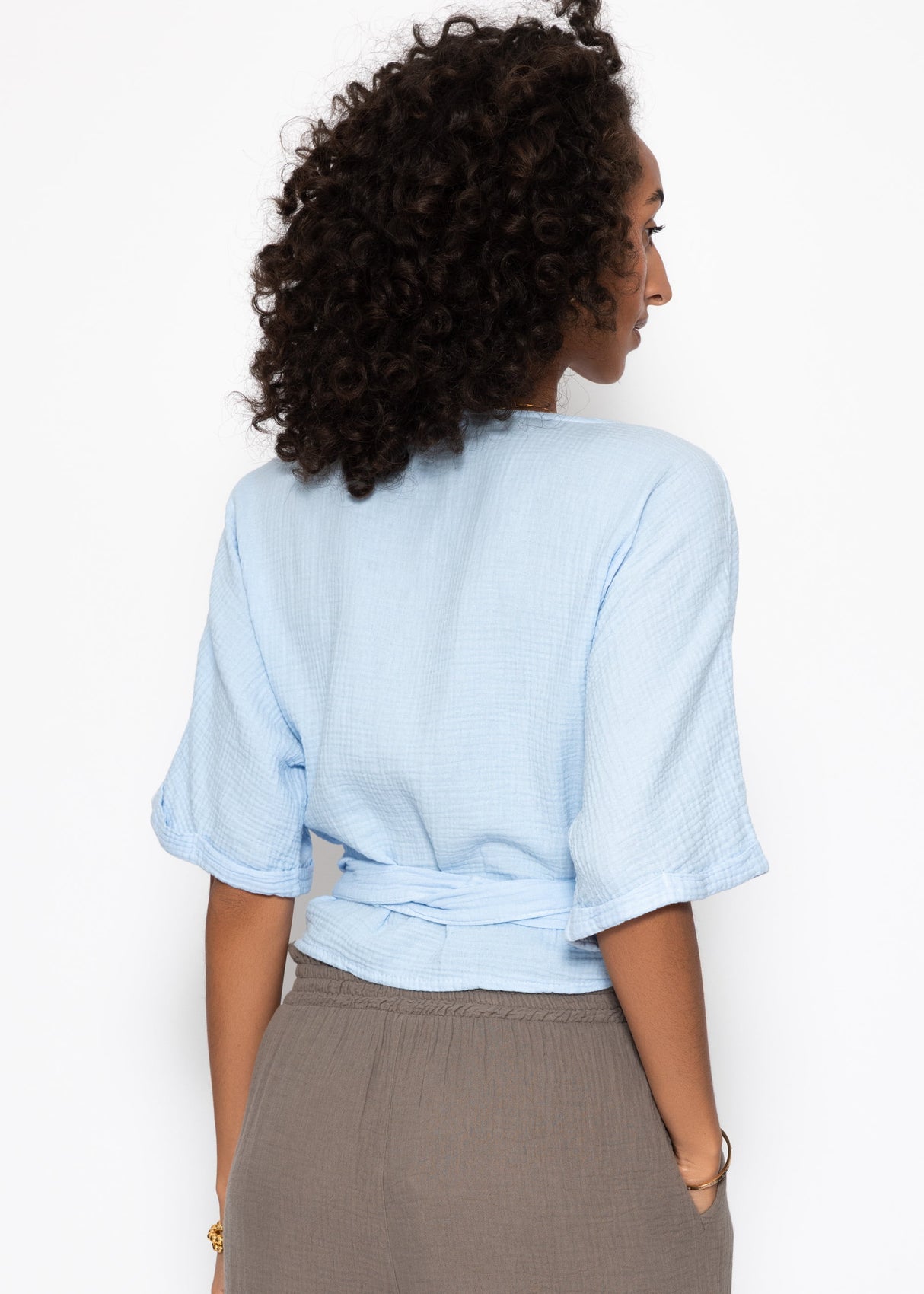 Musselin Bluse zum Wickeln - hellblau