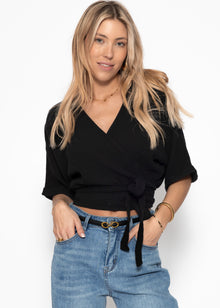 Muslin wrap blouse - black