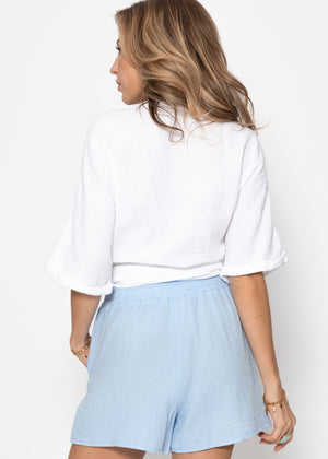Musselin Bluse zum Wickeln - weiß