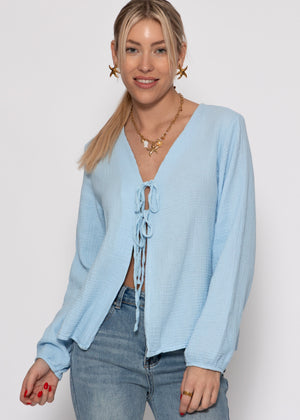 Muslin blouse jacket with ties - light blue