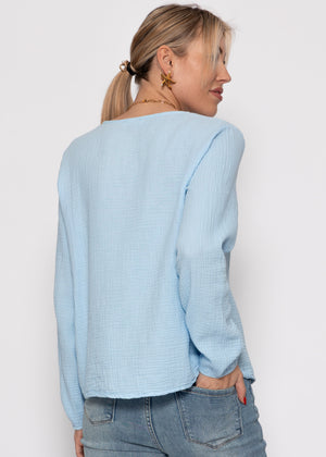Muslin blouse jacket with ties - light blue